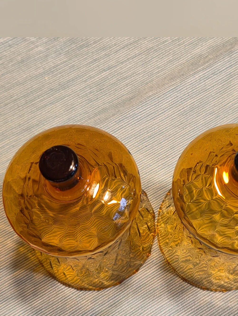 Vtg Set 2 Tall Amber Glass Peg Candle Cups Optic Diamond Honeycomb
